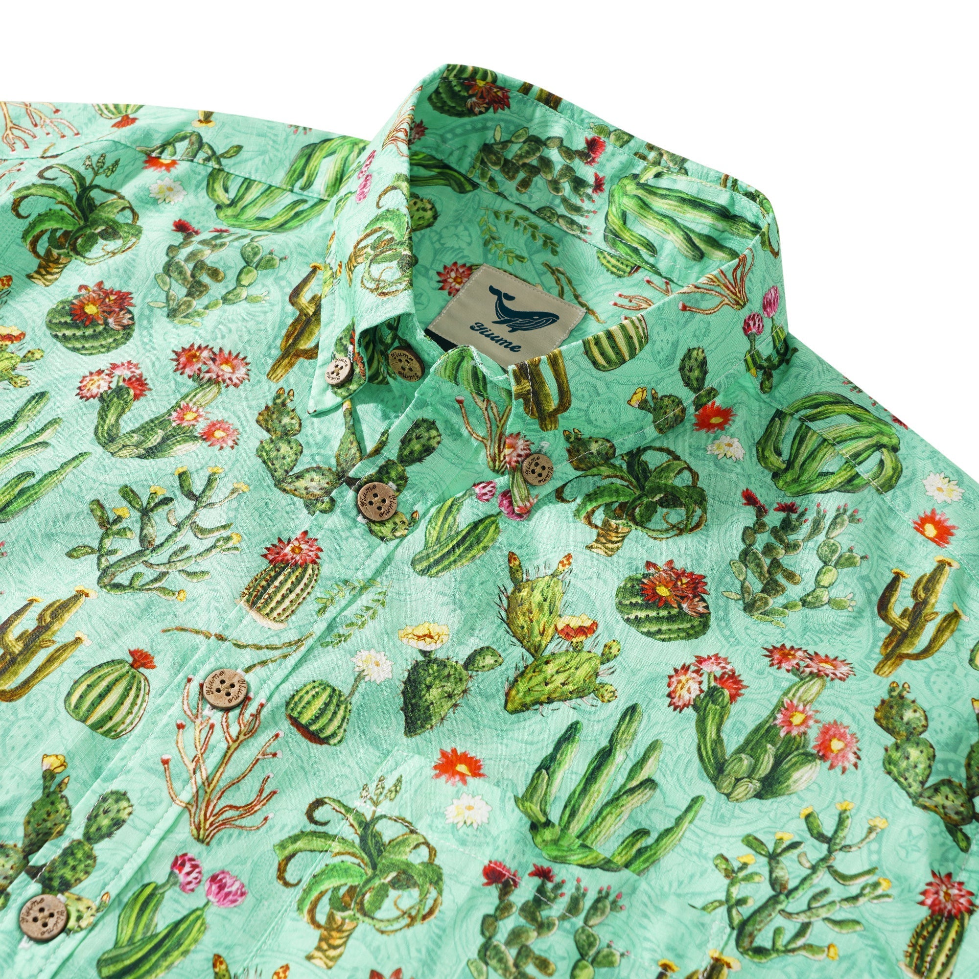 Cactus Shirt For Men Green Hawaiian Shirt Short Sleeve Button-down Western Cowboy Shirt By Sophia