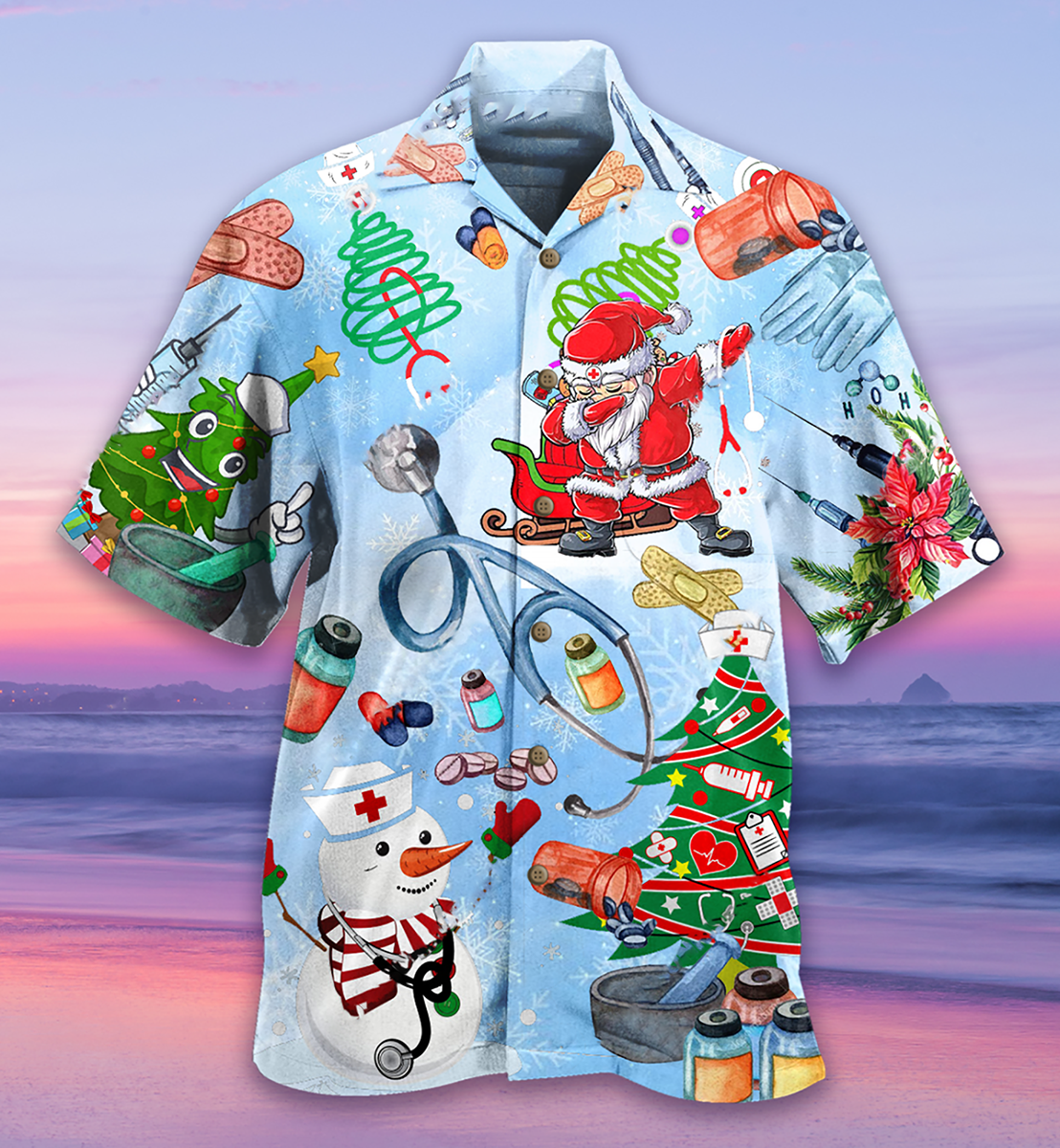 Nurse Love Xmas Tree - Hawaiian Shirt