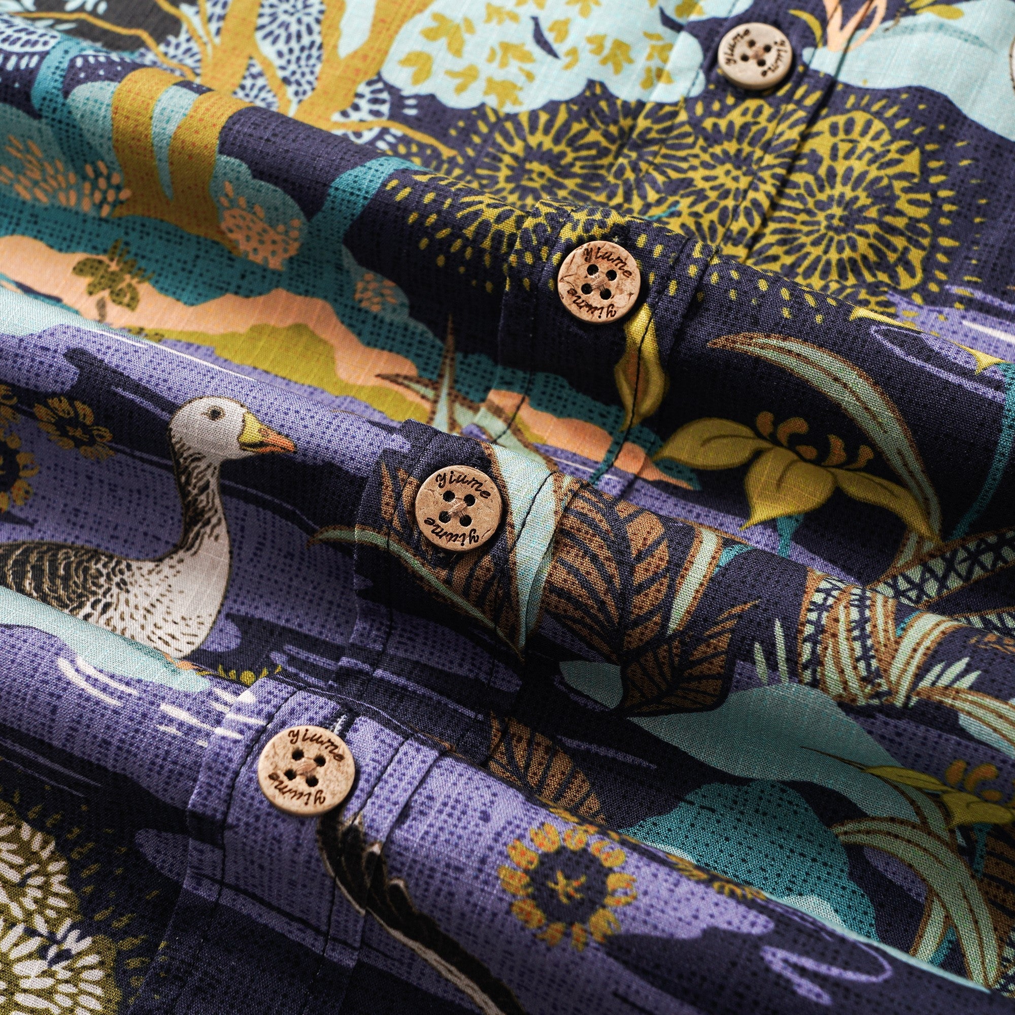 Men's Hawaiian Shirt Short Sleeve Button-down 100% Cotton Blue Aloha The Yellow Iris River By Abigail Bryan