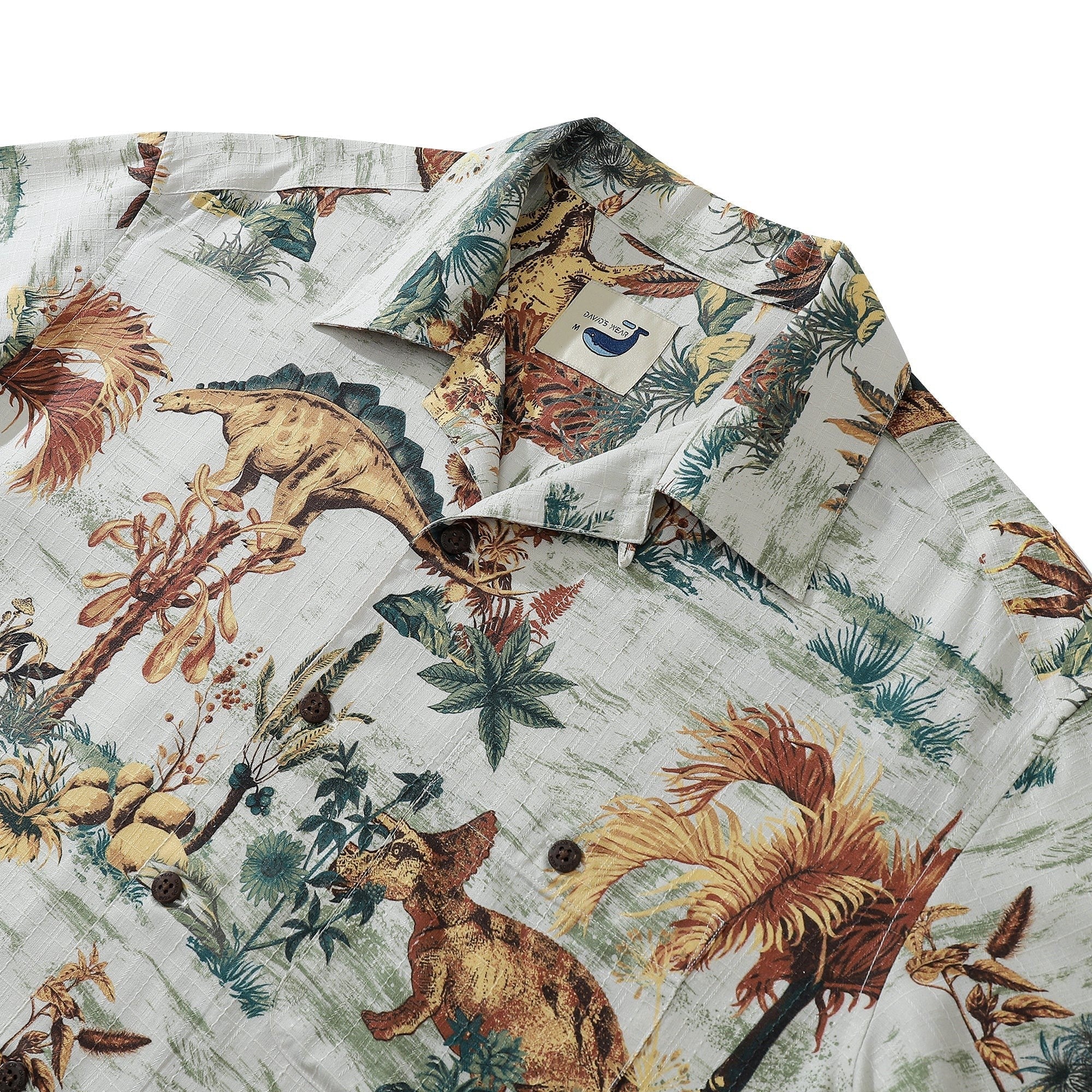 100% Silk Men's Dinosaur Shirts With Camp Collar Jurassic Dinos Park Luxurious By Sylvia