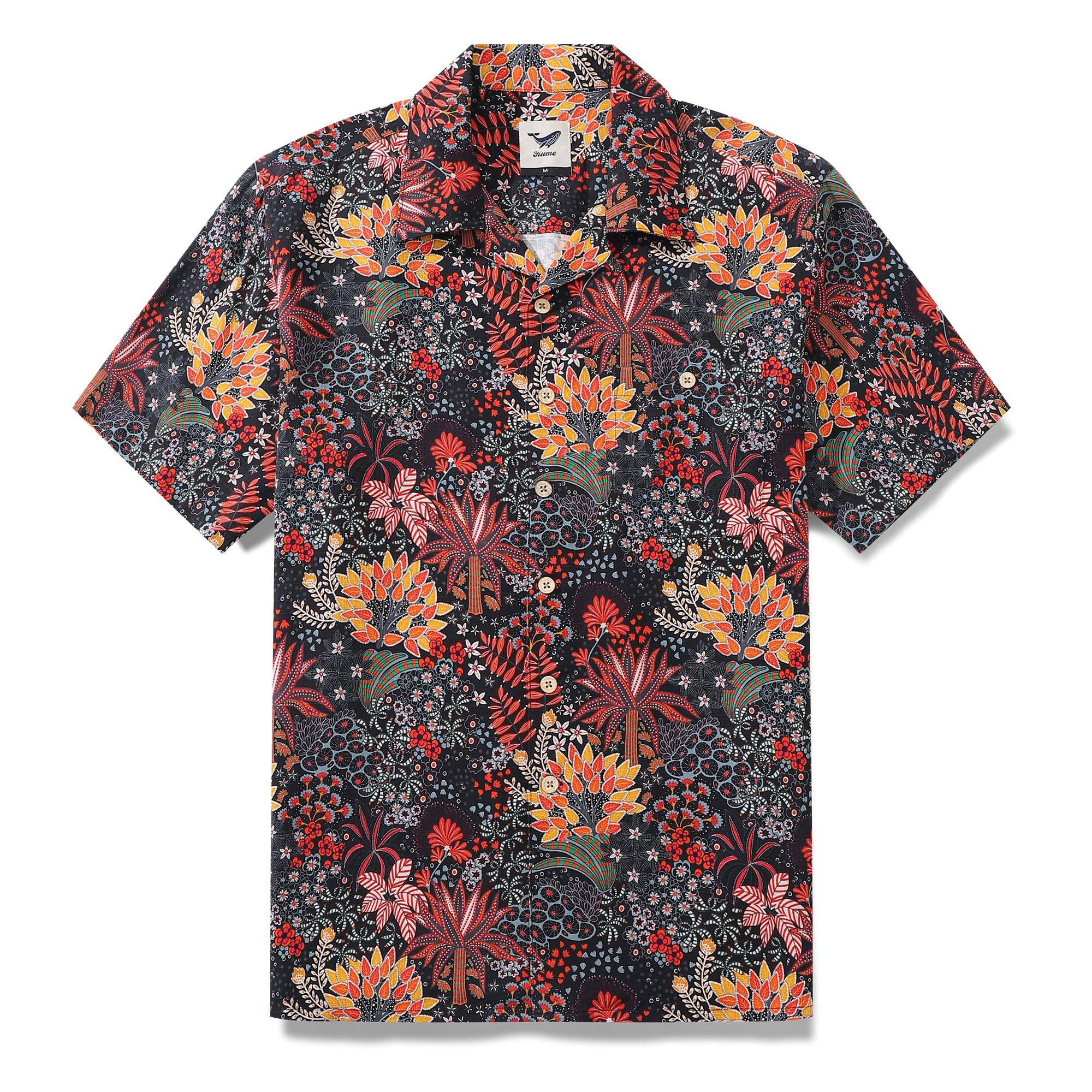 100% Silk Men's Hawaiian Shirt Quirky Plants Print Camp collar Short Sleeve Aloha Shirt By Sylvia