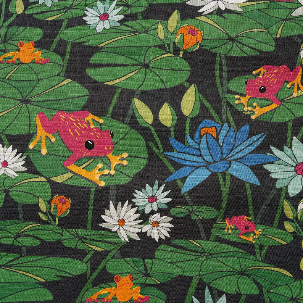 Men's Hawaiian Shirt Short Sleeve Button-down 100% Cotton Green Water Lily Aloha Happy Frogs By Diane Gosselin