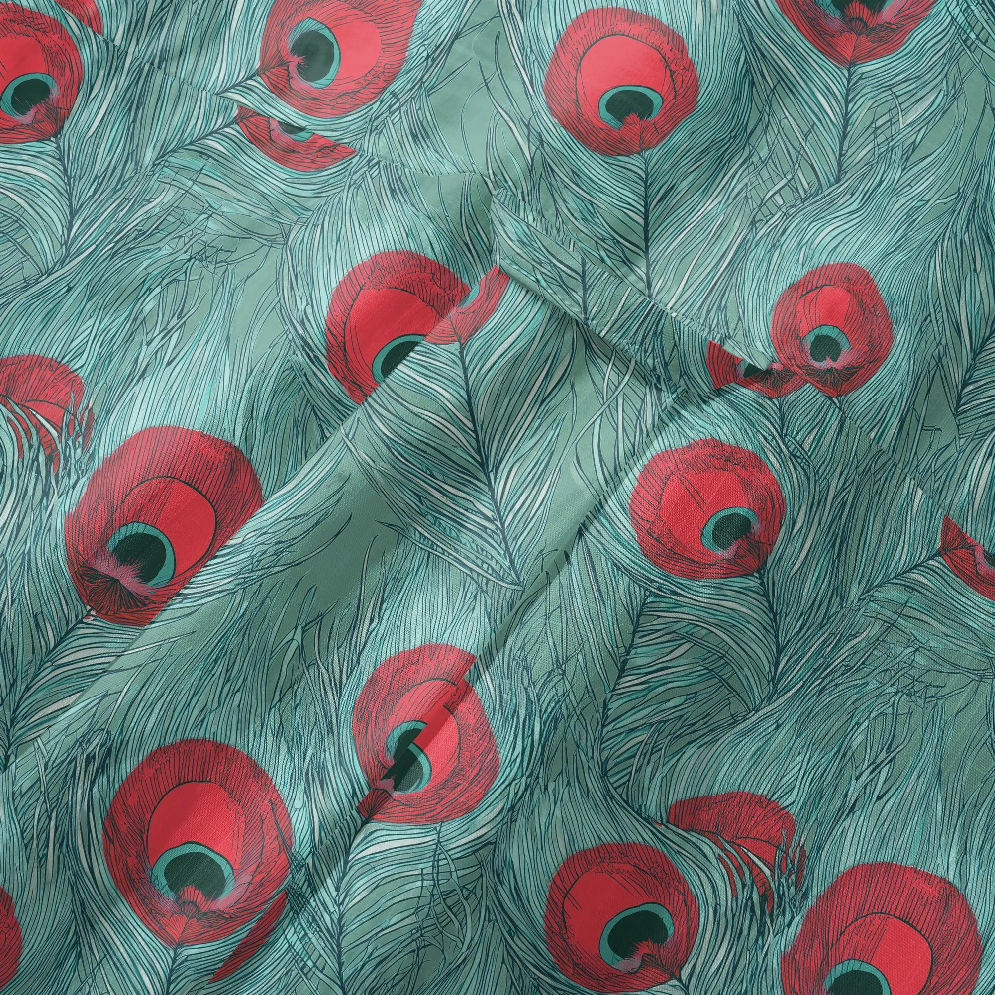 LeosWare® Men's Hawaiian Shirt Short Sleeve Button-up 100% Cotton Green Aloha Crimson Iris Blue Feathers By Ann