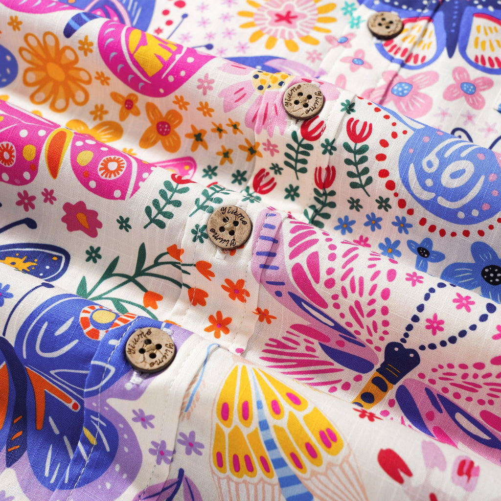 Men's Butterfly Hawaiian Shirt Short Sleeve Button-down 100% Cotton Art Shirt By Cigar
