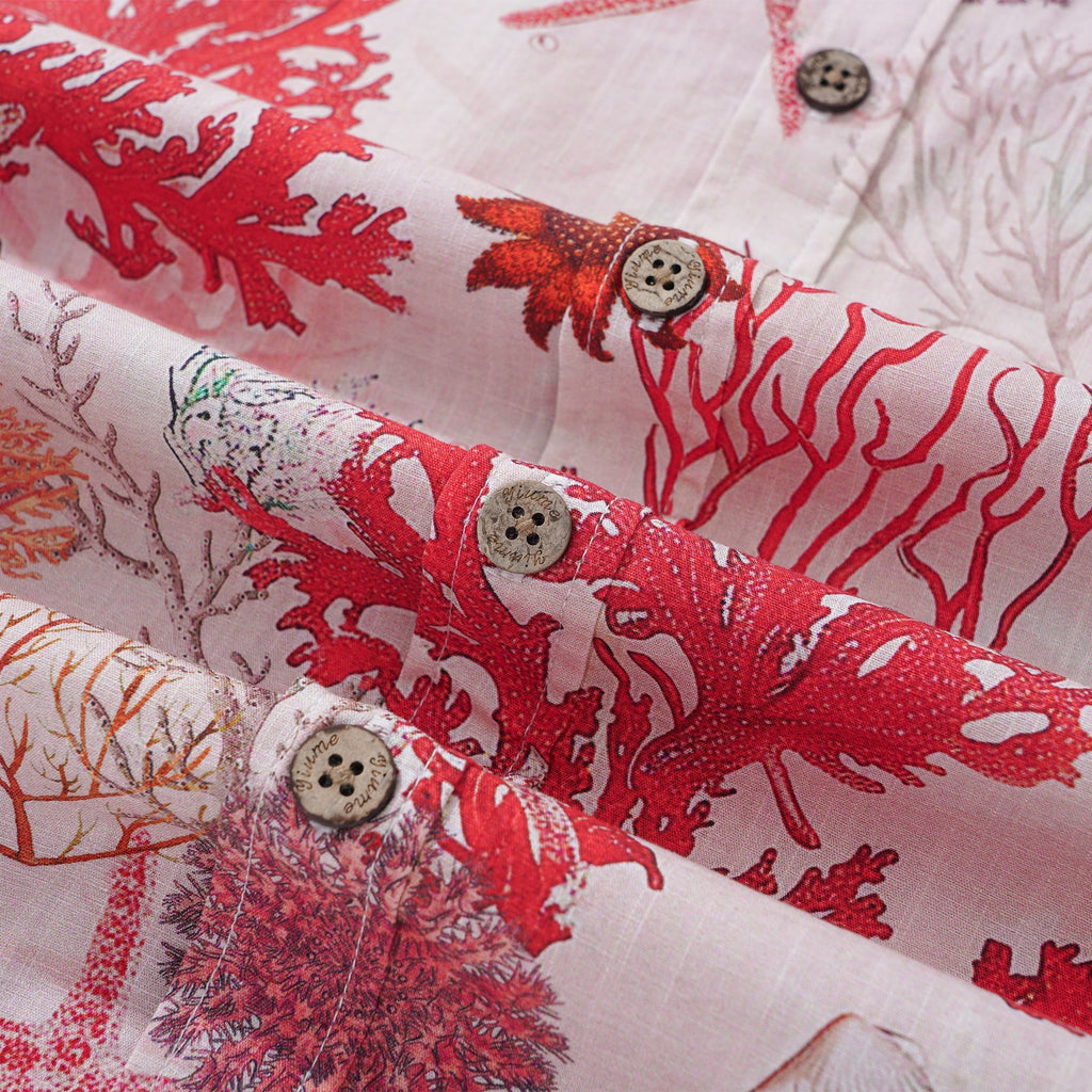 Men's Marine Life Hawaiian Shirt Short Sleeve Button-down 100% Cotton Pink Aloha Coral Reverie By Yakima