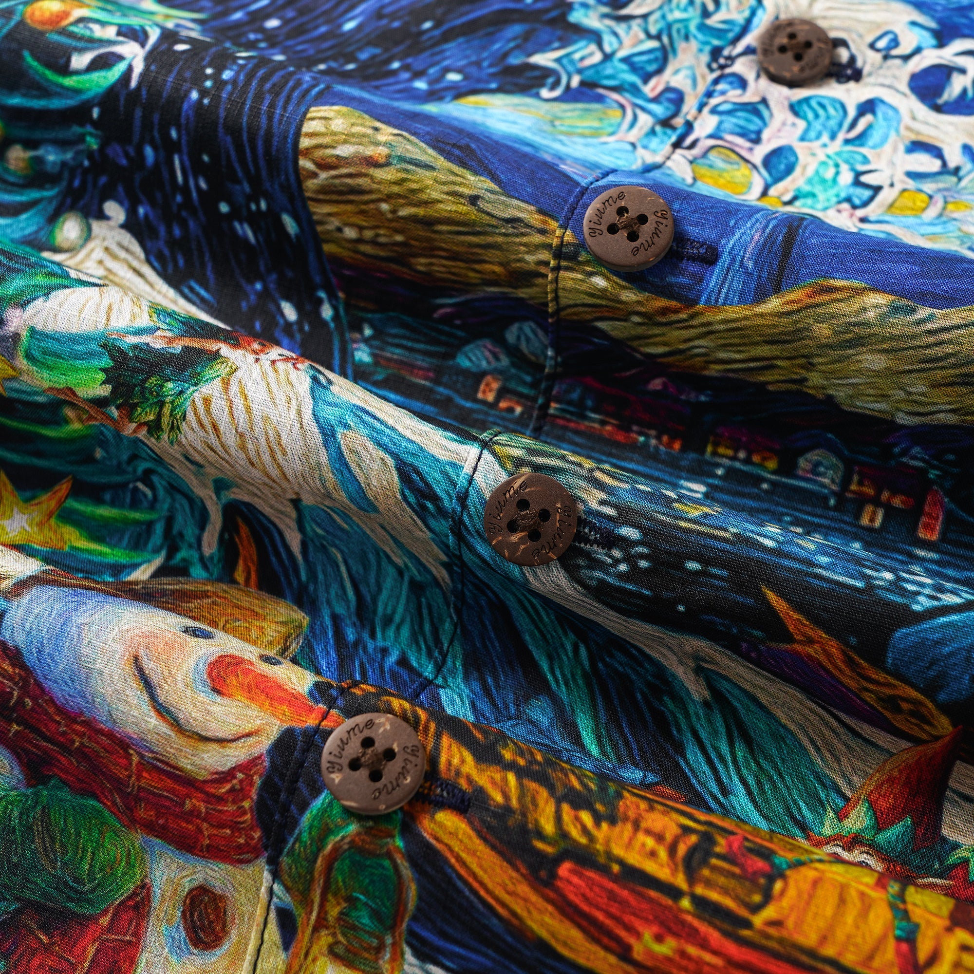 Christmas Gift Men's Hawaiian Shirt Van Gogh Art Shirt Camp Collar 100% Cotton Blue Starry Christmas Magic With Van Gogh By Huan huan