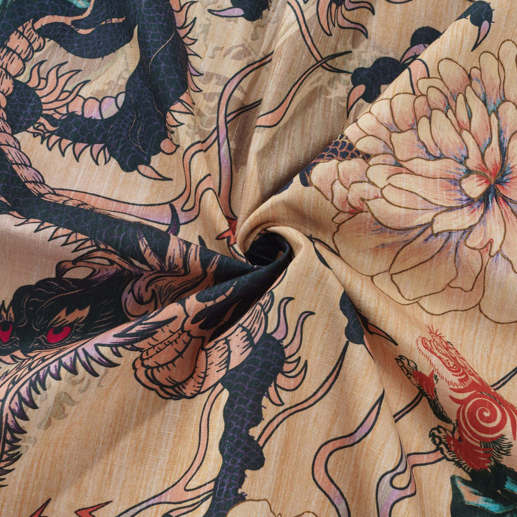 Dragon Shirt 100% Cotton Hawaiian Shirt Men's Short Sleeve Button-down Shirt Aloha Shirt Dragon Dance And Cherry Blossoms By Sylvia