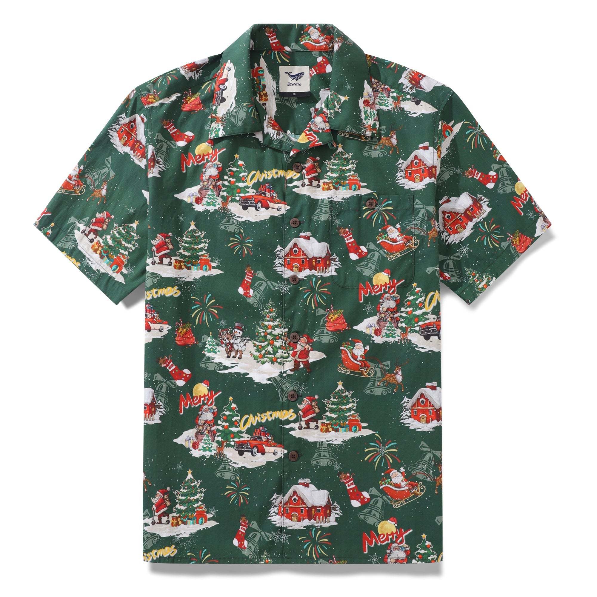 Christmas Gift Men's Hawaiian Shirt A Christmas Eve Snow Print Cotton Camp collar Short Sleeve Aloha Shirt By Sherry