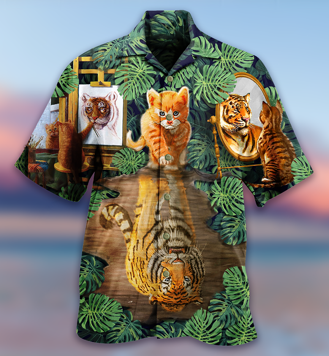 Cat And Tiger Leaf - Hawaiian Shirt