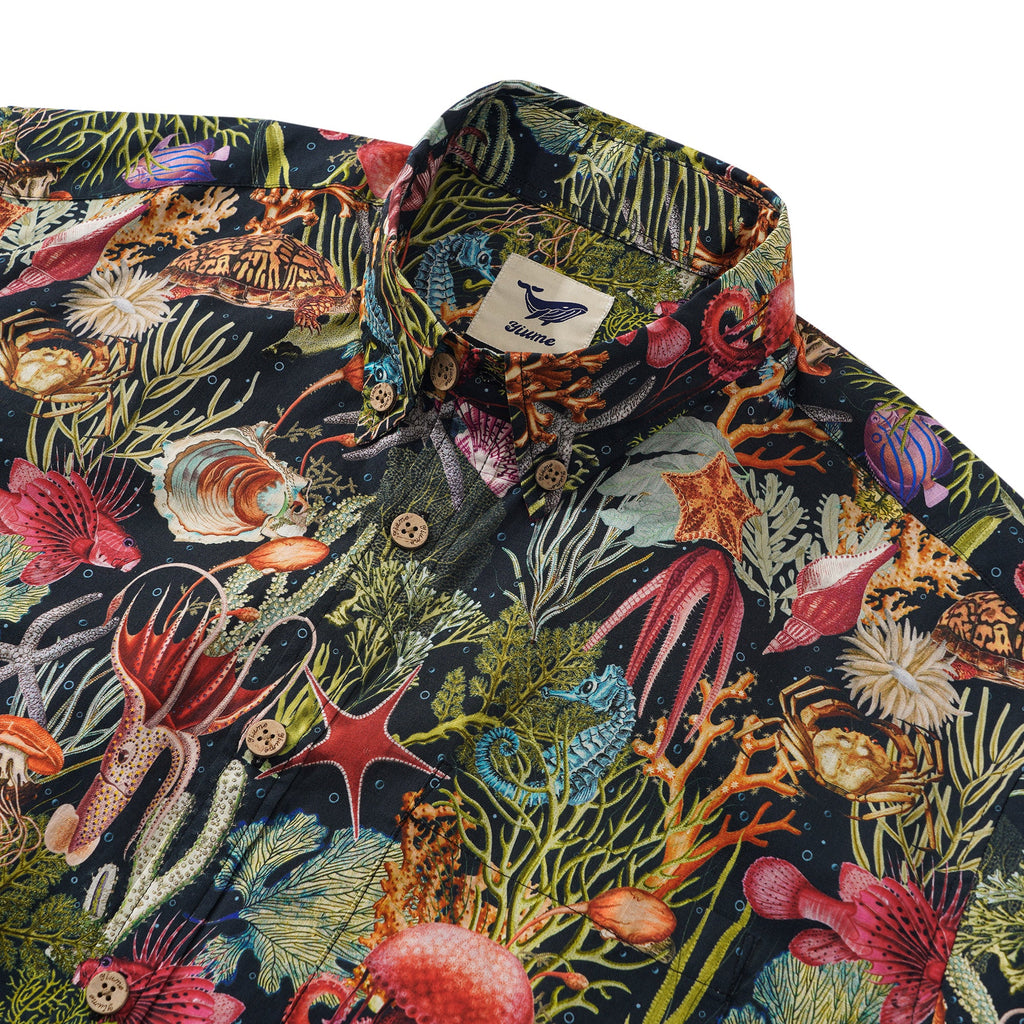 Men's Hawaiian Shirt Short Sleeve Button-down 100% Cotton Green Aloha Ocean Dreams By Cigar