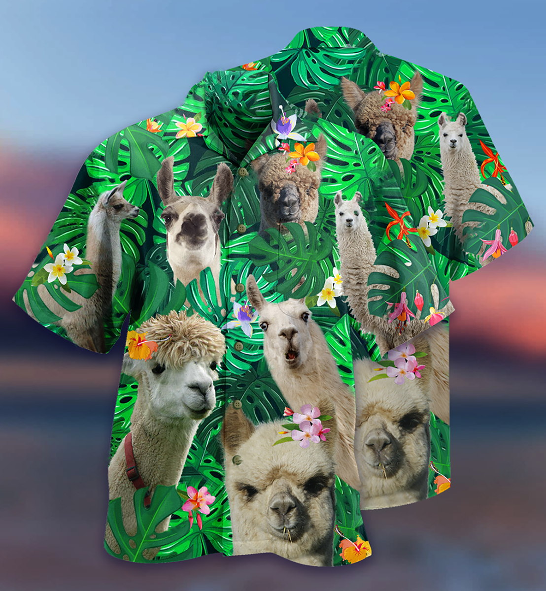 Lama Cute Love Green Leaves - Hawaiian Shirt