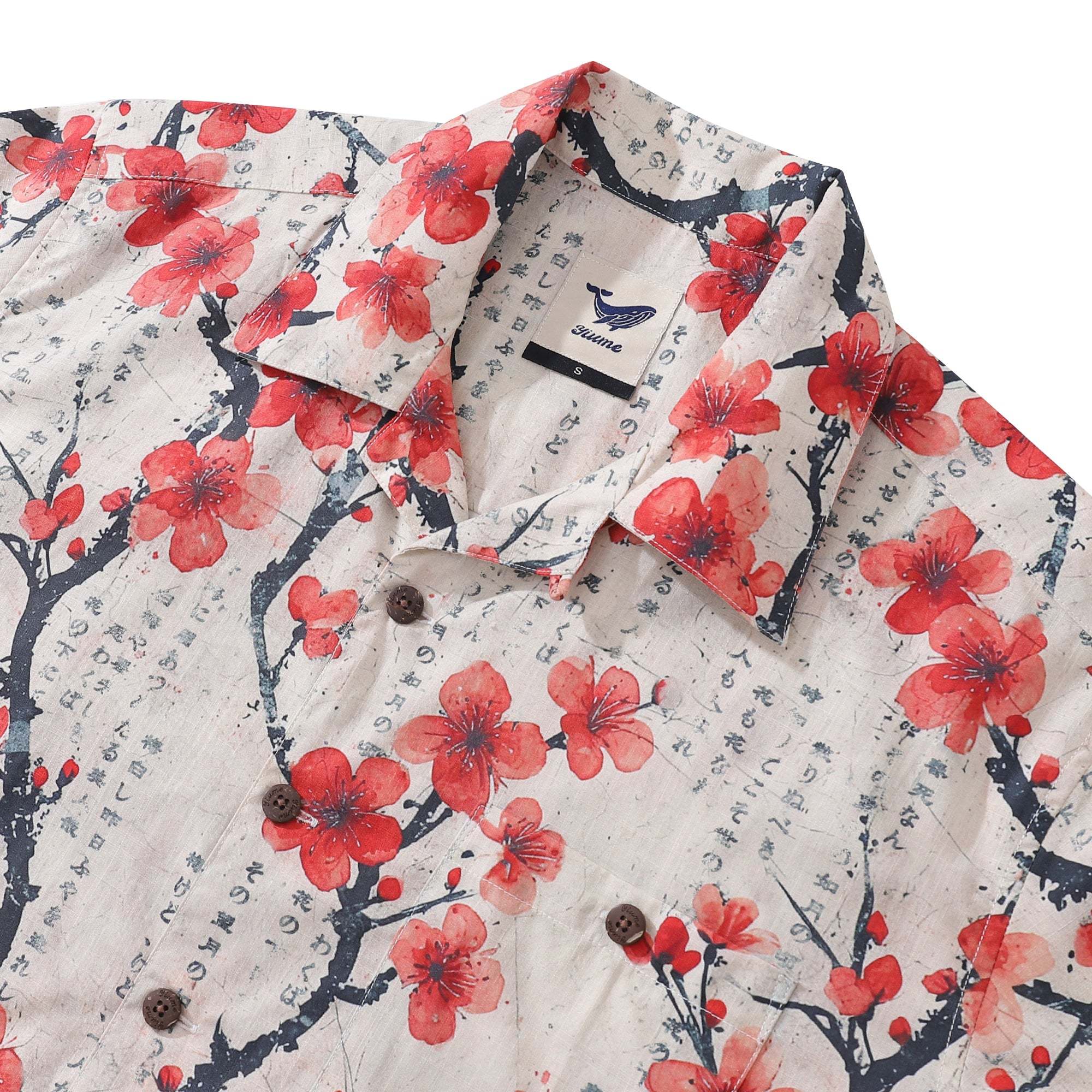 Men's Japanese Shirt 100% Cotton Hawaiian Shirt Poetic Plum Blossoms Camp Collar Shirt By Sun