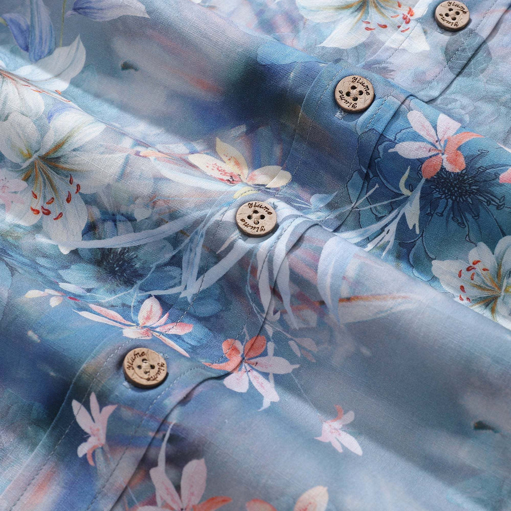 1950s Hawaiian Shirt For Men Floral Button-down Shirt Short Sleeve 100% Cotton Shirt Floral Whispers In The Mist By Cigar