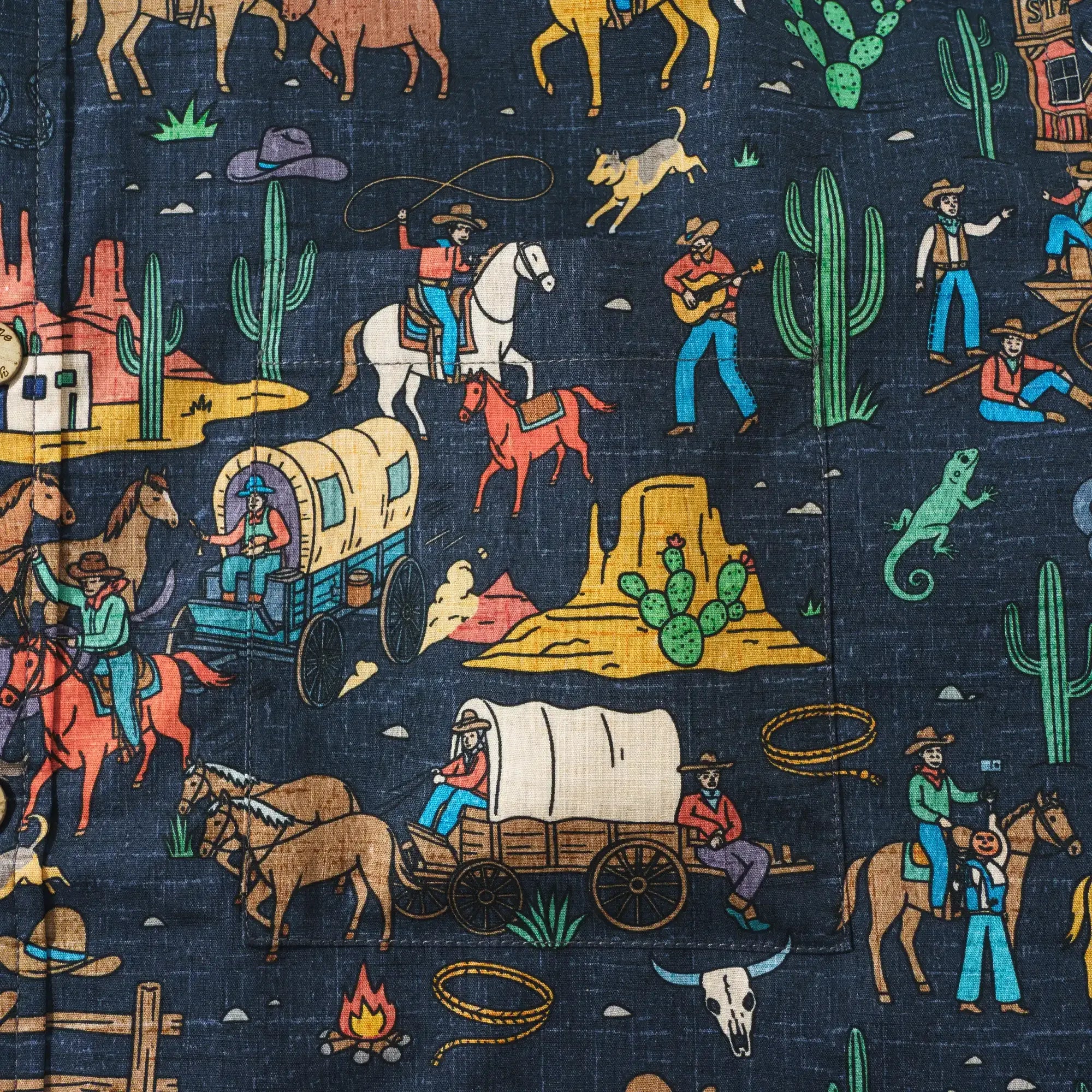 Men's Hawaiian Shirt Short Sleeve Button-down 100% Cotton Blue Aloha Vintage Denim Frontier Town By Huan huan