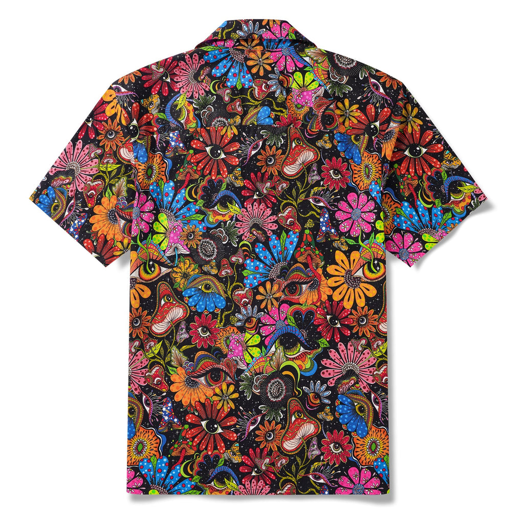 Men's Hawaiian Shirt Short Sleeve Camp Collar 100% Cotton Yellow Aloha Psychedelic Starry Hippie By Mo