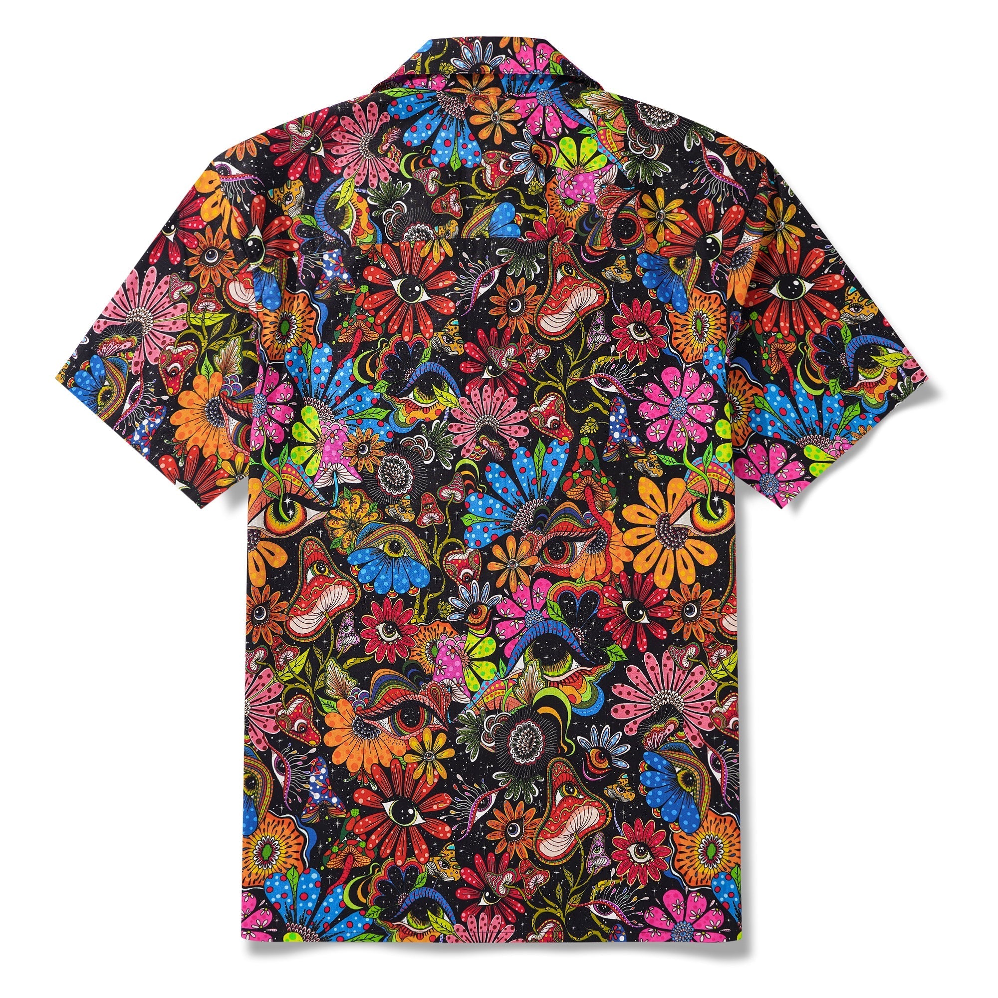 Men's Hawaiian Shirt Short Sleeve Camp Collar 100% Cotton Yellow Aloha Psychedelic Starry Hippie By Mo
