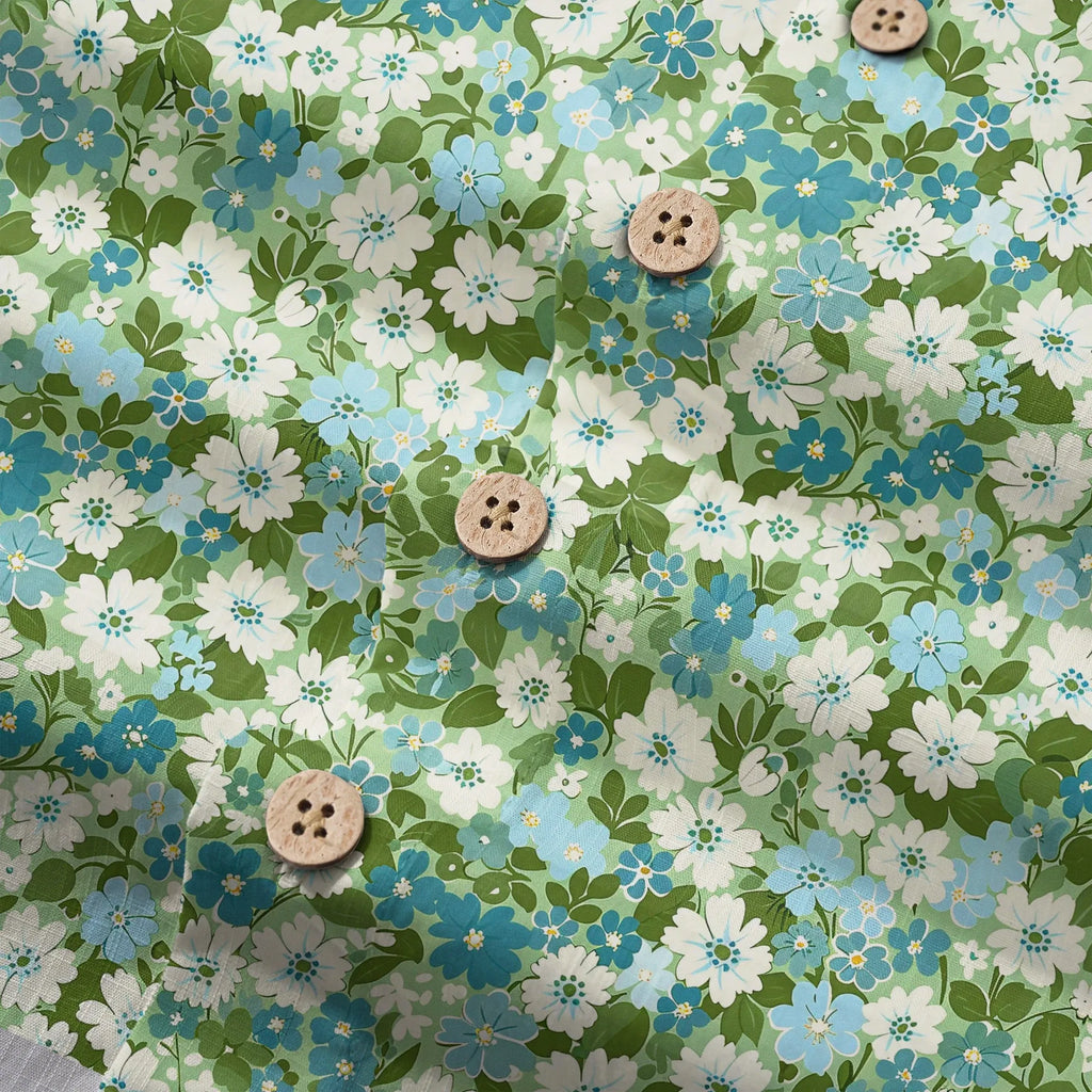 LeosWare® Flower Men's Hawaiian Shirt Short Sleeve Button-up 100% Cotton Green Aloha Fresh Blooms By Ann