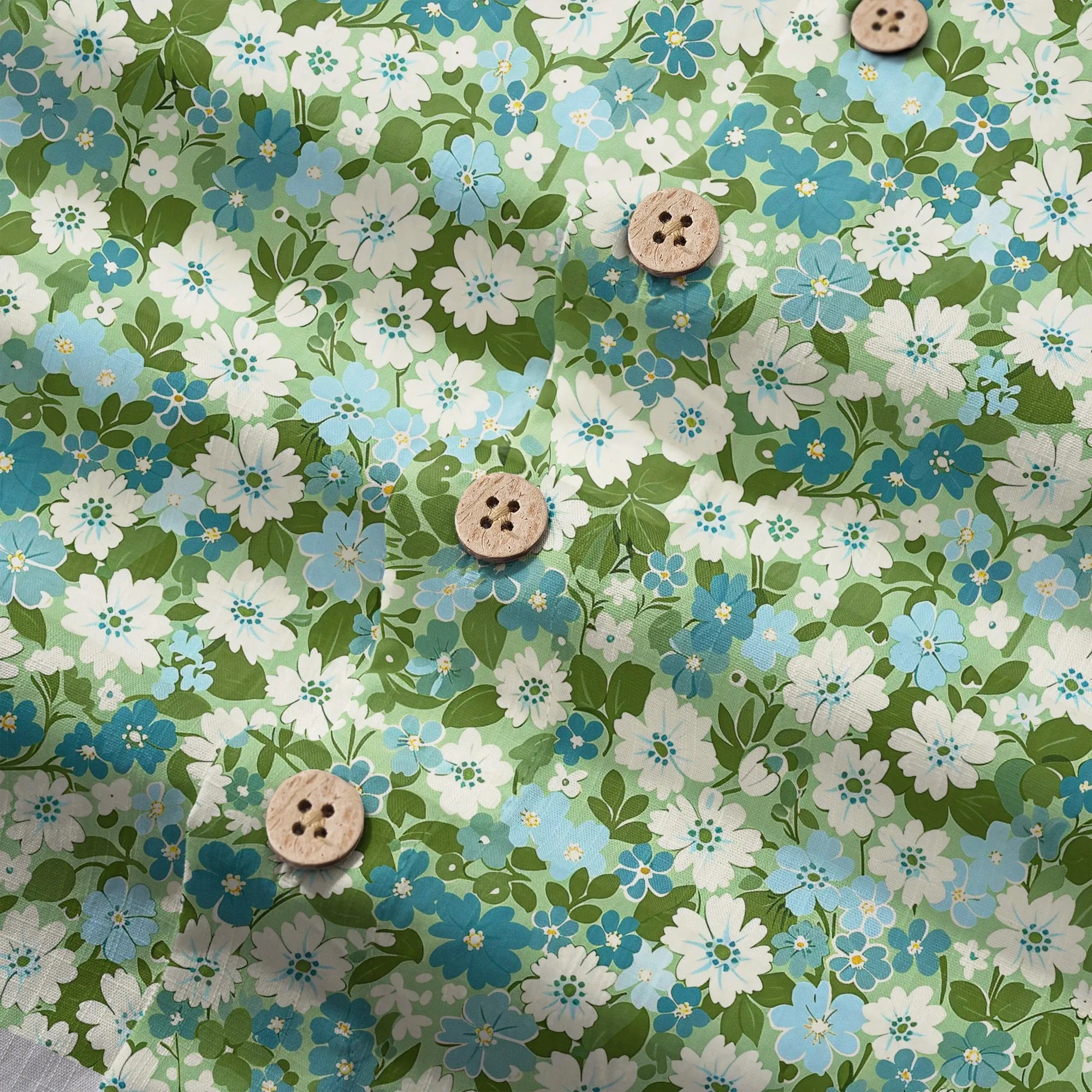 LeosWare® Flower Men's Hawaiian Shirt Short Sleeve Button-up 100% Cotton Green Aloha Fresh Blooms By Ann