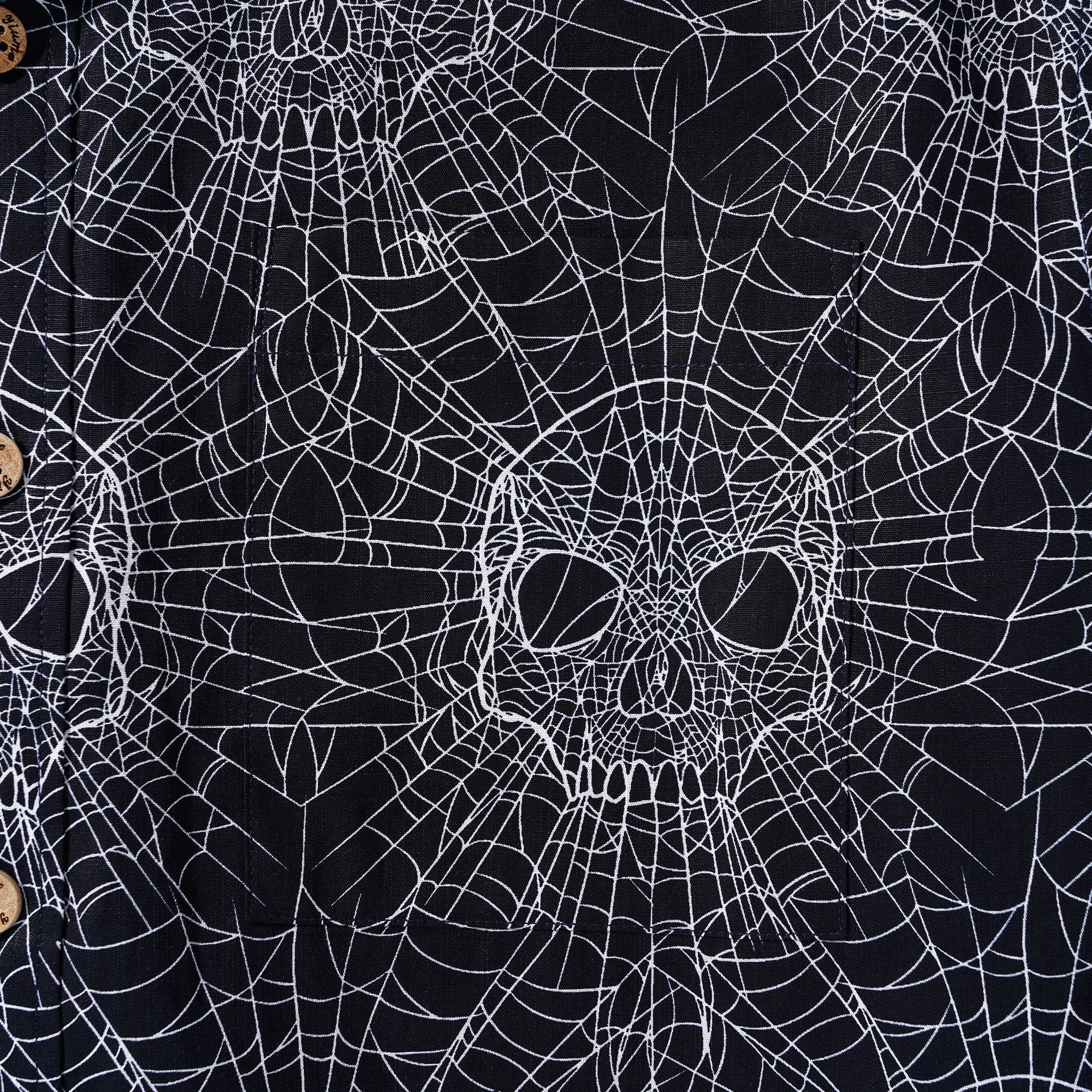 Men's Hawaiian Shirt Short Sleeve Button-down 100% Cotton Black Aloha Gothic Skull Spider Web By Mystic Hearts By Alejandra Valenzuela