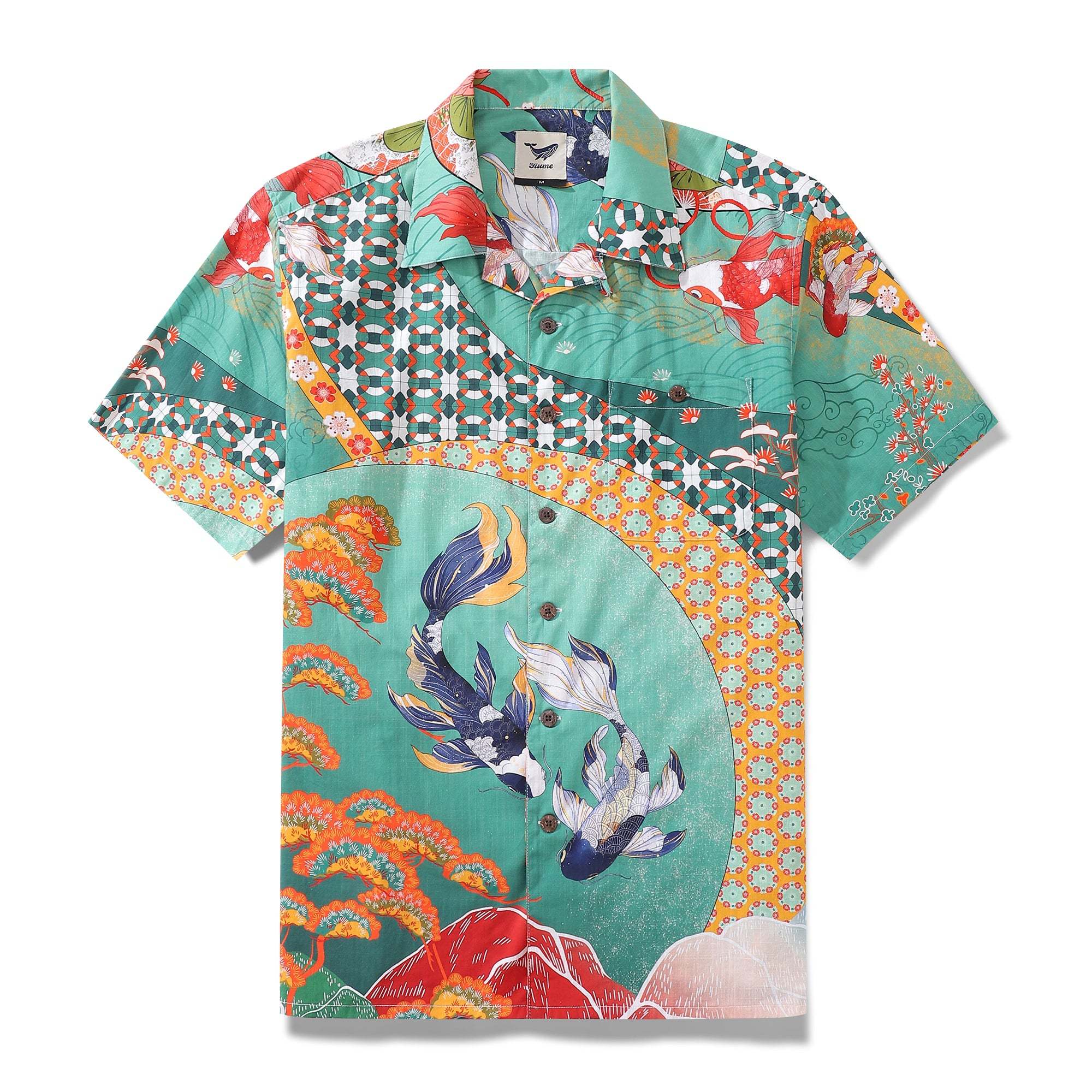 Green Hawaiian Shirt For Men Dancing gracefully Fish Shirt 100% Cotton By Sylvia