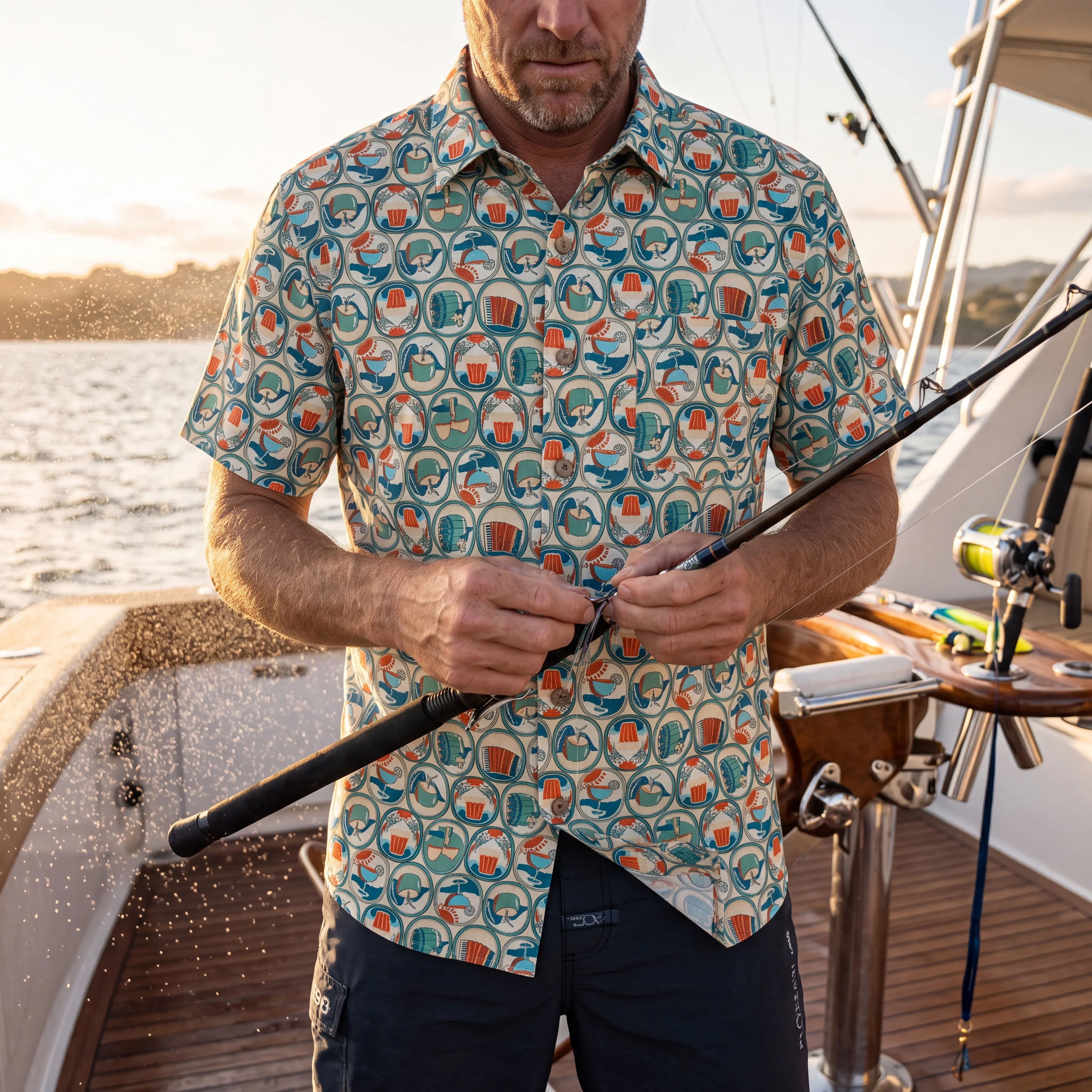 LeosWare® Men's Hawaiian Shirt Short Sleeve Button-up 100% Cotton Aloha Beer Festival Oval Motif By Ann