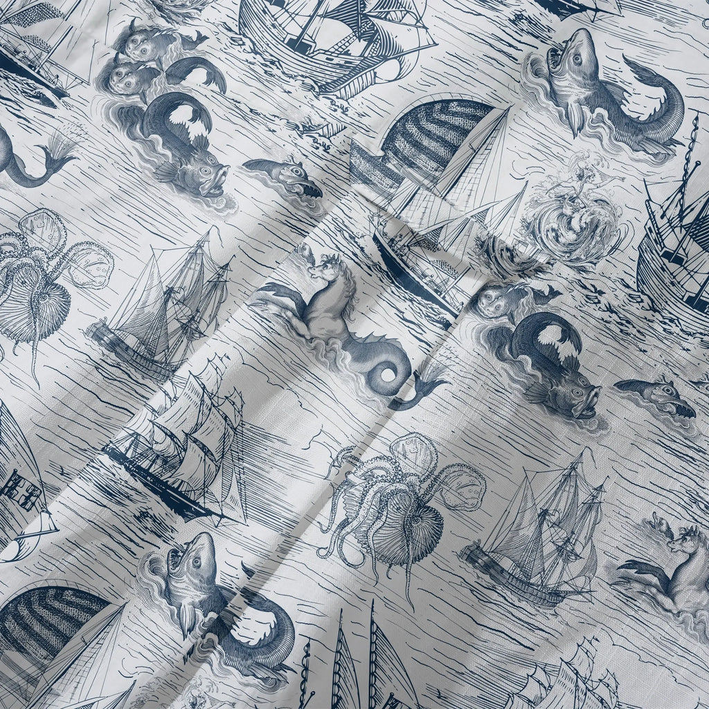 LeosWare® Myth Men's Hawaiian Shirt Short Sleeve Button-up 100% Cotton Blue Aloha Antiquity Sea Expedition By Ann