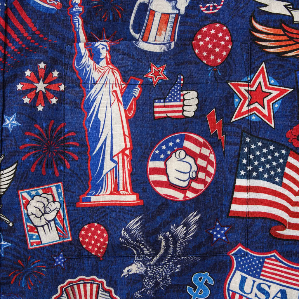 Men's Hawaiian Shirt Short Sleeve Button-down 100% Cotton Blue Aloha Liberty’s Patriot Canvas By Cigar