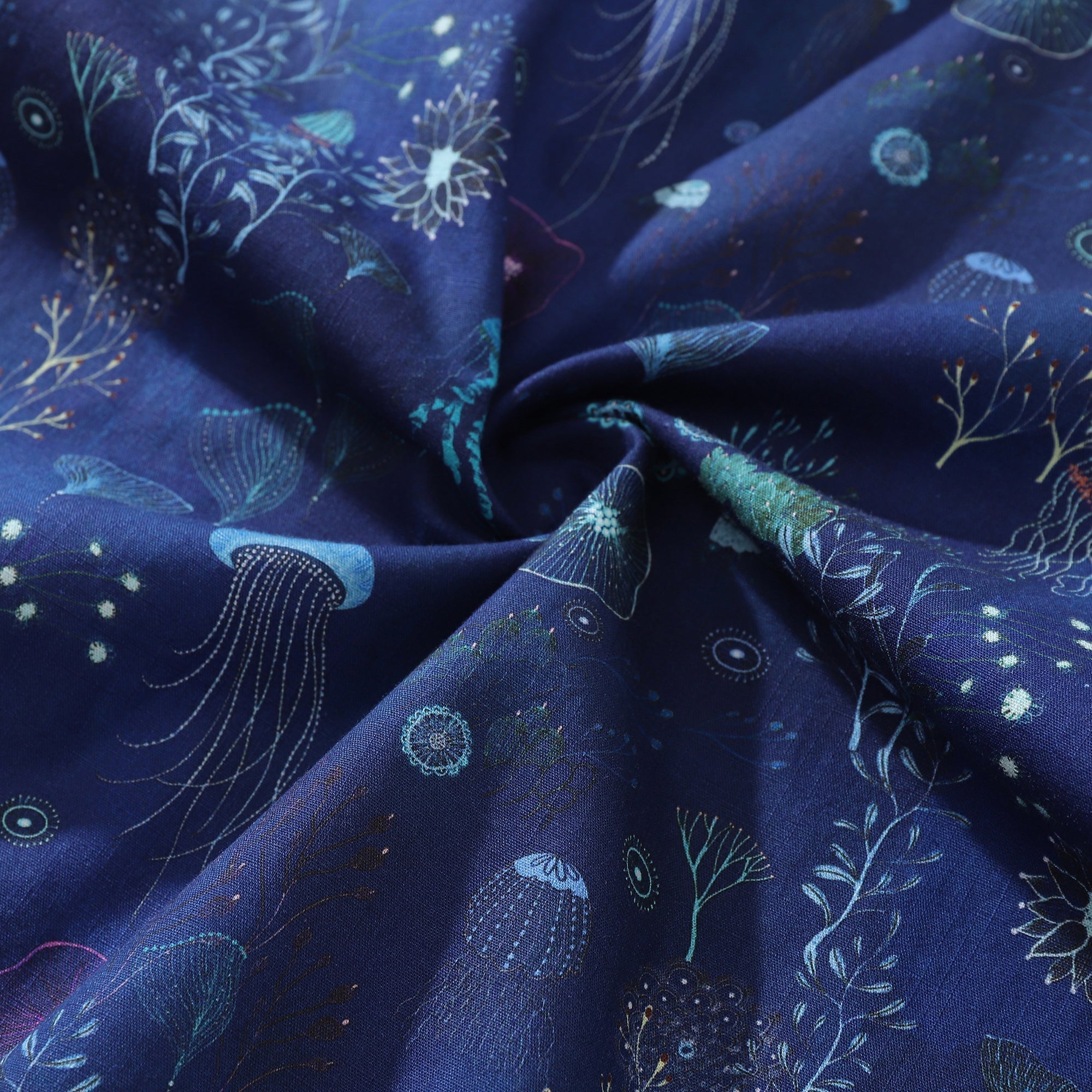 Men's Deep Blue Hawaiian Shirt 100% Cotton Button-down Short Sleeve Jellyfish Aloha Shirt By Catharina Edlund
