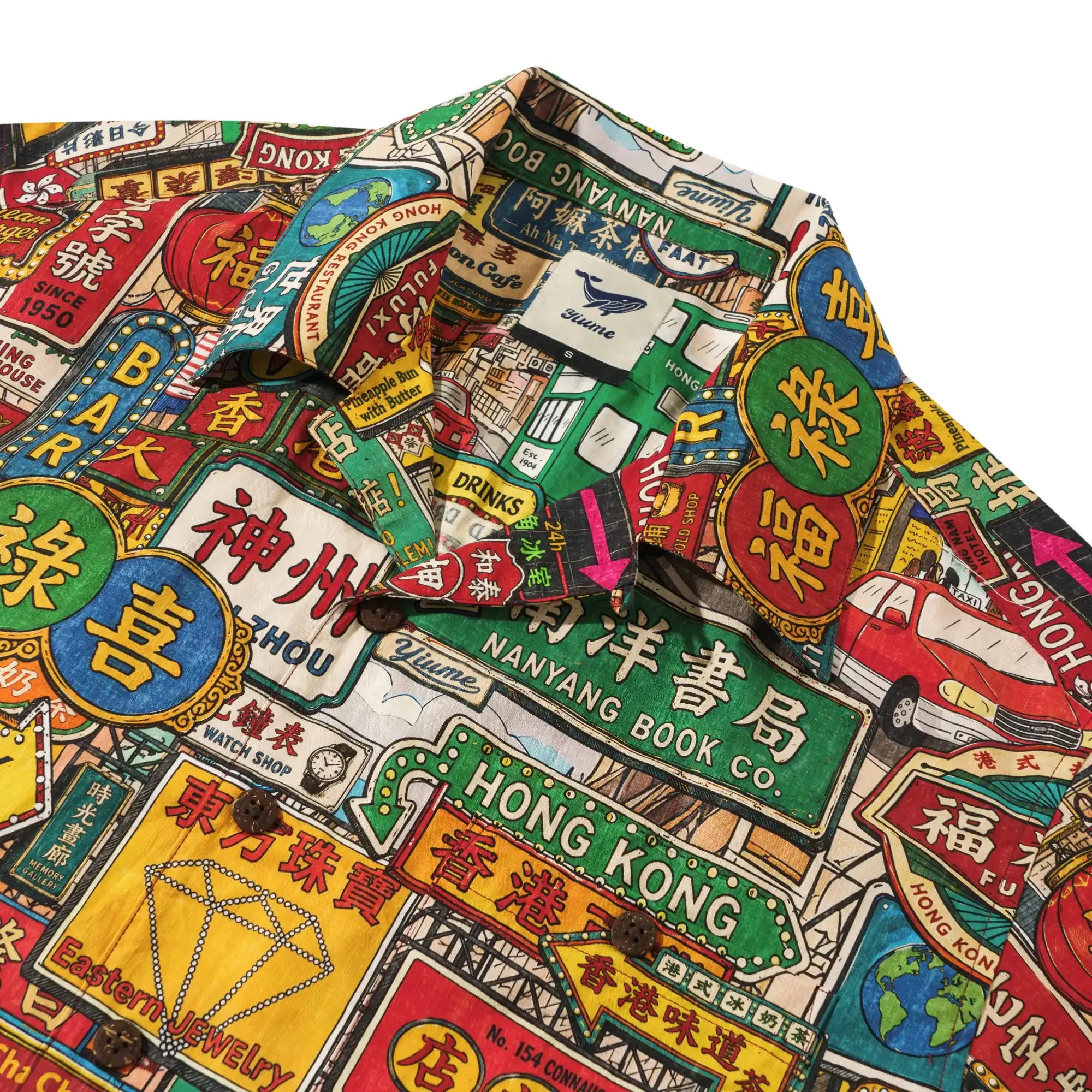 Men's Hawaiian Shirt Short Sleeve Camp Collar 100% Cotton Blue Aloha Neon Kowloon By Mo