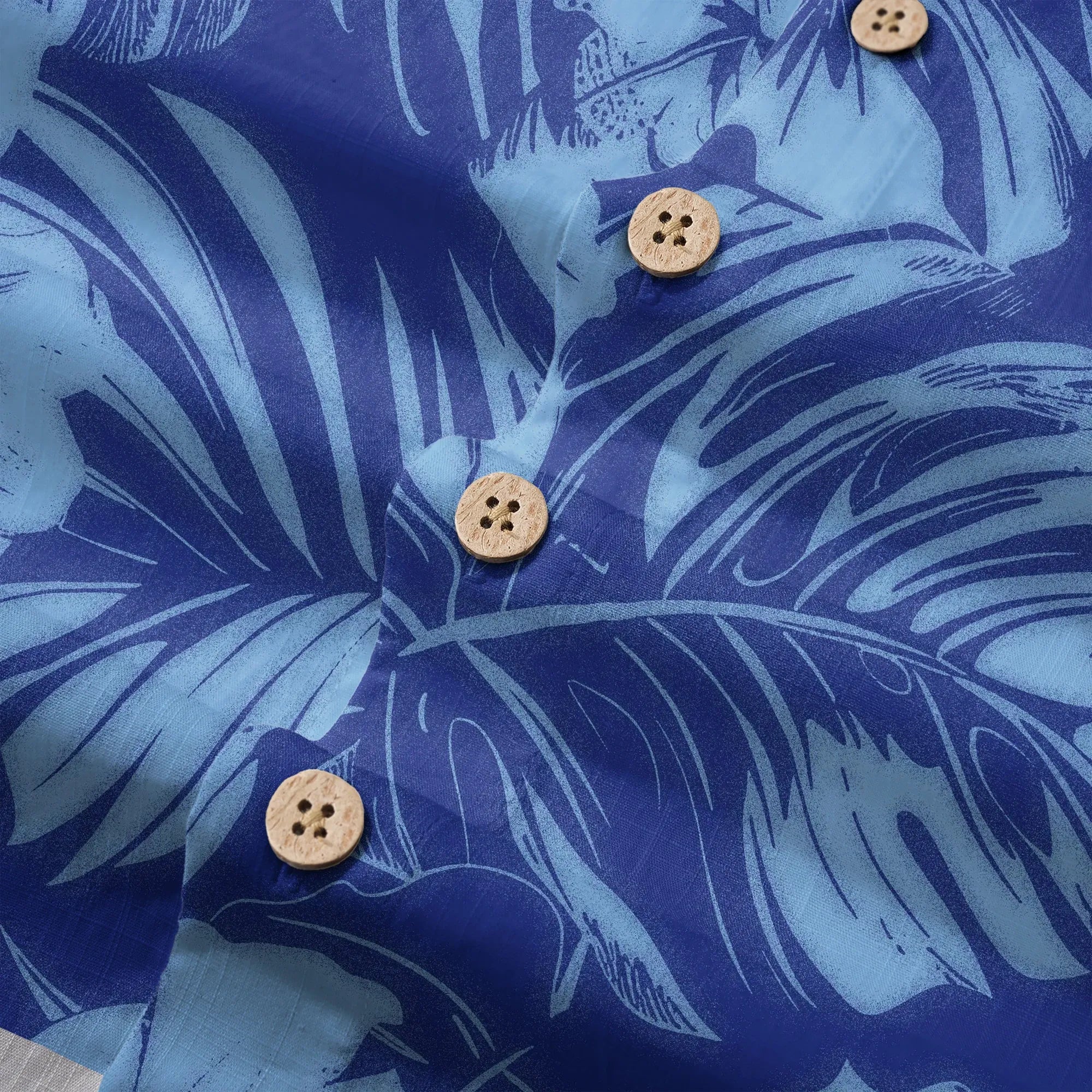 LeosWare® Hibiscus Flower Men's Hawaiian Shirt Short Sleeve Button-up 100% Cotton Blue Aloha Blue Serenity By Ann