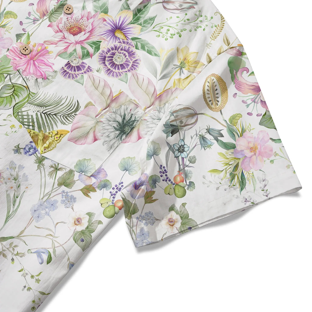 LeosWare® Chemise hawaïenne pour homme à manches courtes, boutonnée, 100% coton, Aloha Symphonie de Vitalité, Bouquet Floral par Huan huan