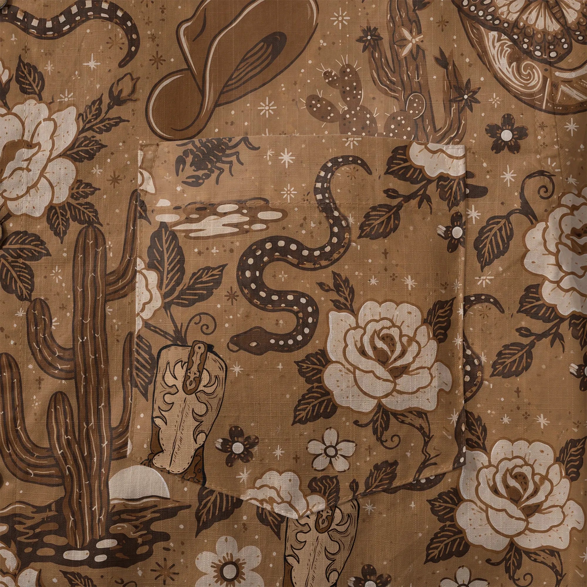 LeosWare® Men's Hawaiian Shirt Short Sleeve Button-up 100% Cotton Brown Aloha Wild West Desert Bloom By Huan Huan