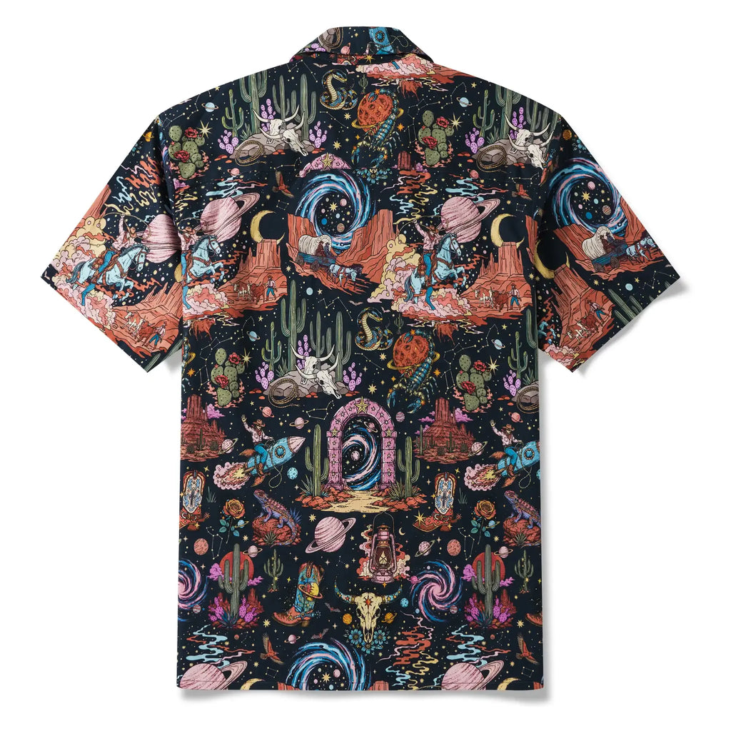 Men's Hawaiian Shirt Short Sleeve Camp Collar 100% Cotton Black Aloha Western Stardust - Black By Mo
