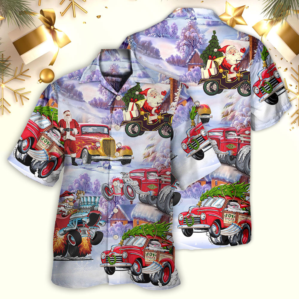 Santa Hot Rod Christmas Tree Merry Xmas - Hawaiian Shirt