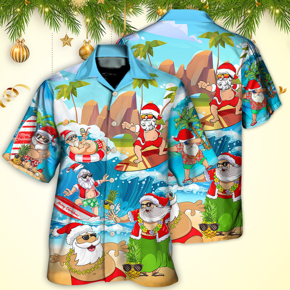 Christmas Santa Claus Play On The Beach Mele Kalikimaka Funny - Hawaiian Shirt