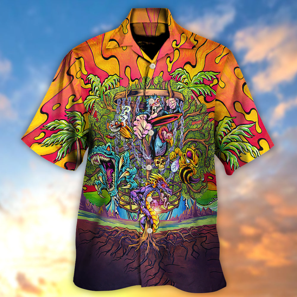 Disc Golf Ball Games Tree Tropical Island Paradise - Hawaiian Shirt