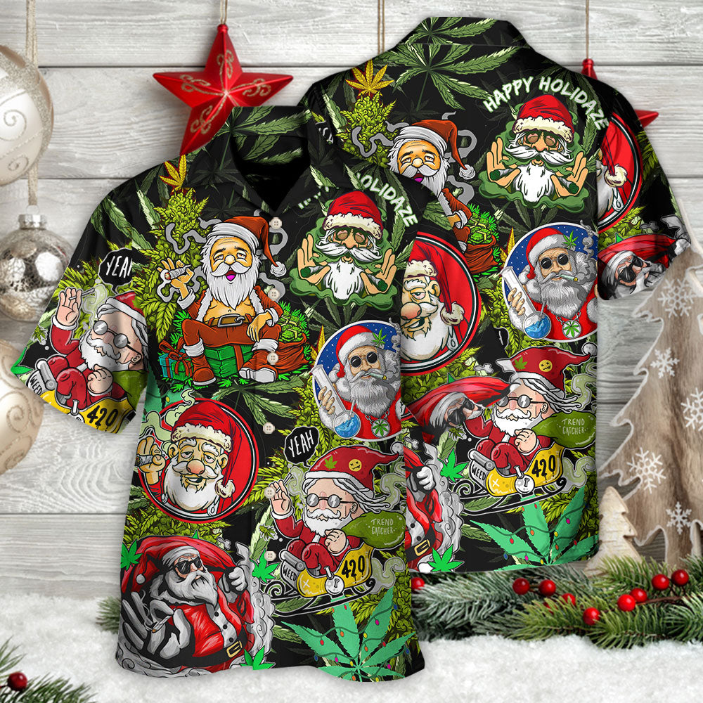 Christmas Weed Smoking Santa Hippie - Hawaiian Shirt