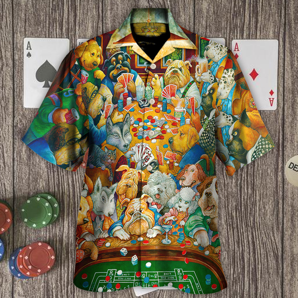 Gambling Dog Canines Playing Poker - Hawaiian Shirt