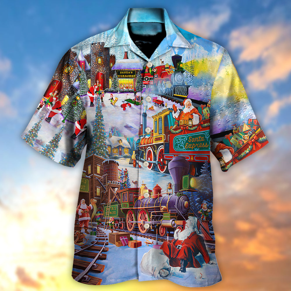 Christmas Holiday Santa Claus In A Train - Hawaiian Shirt