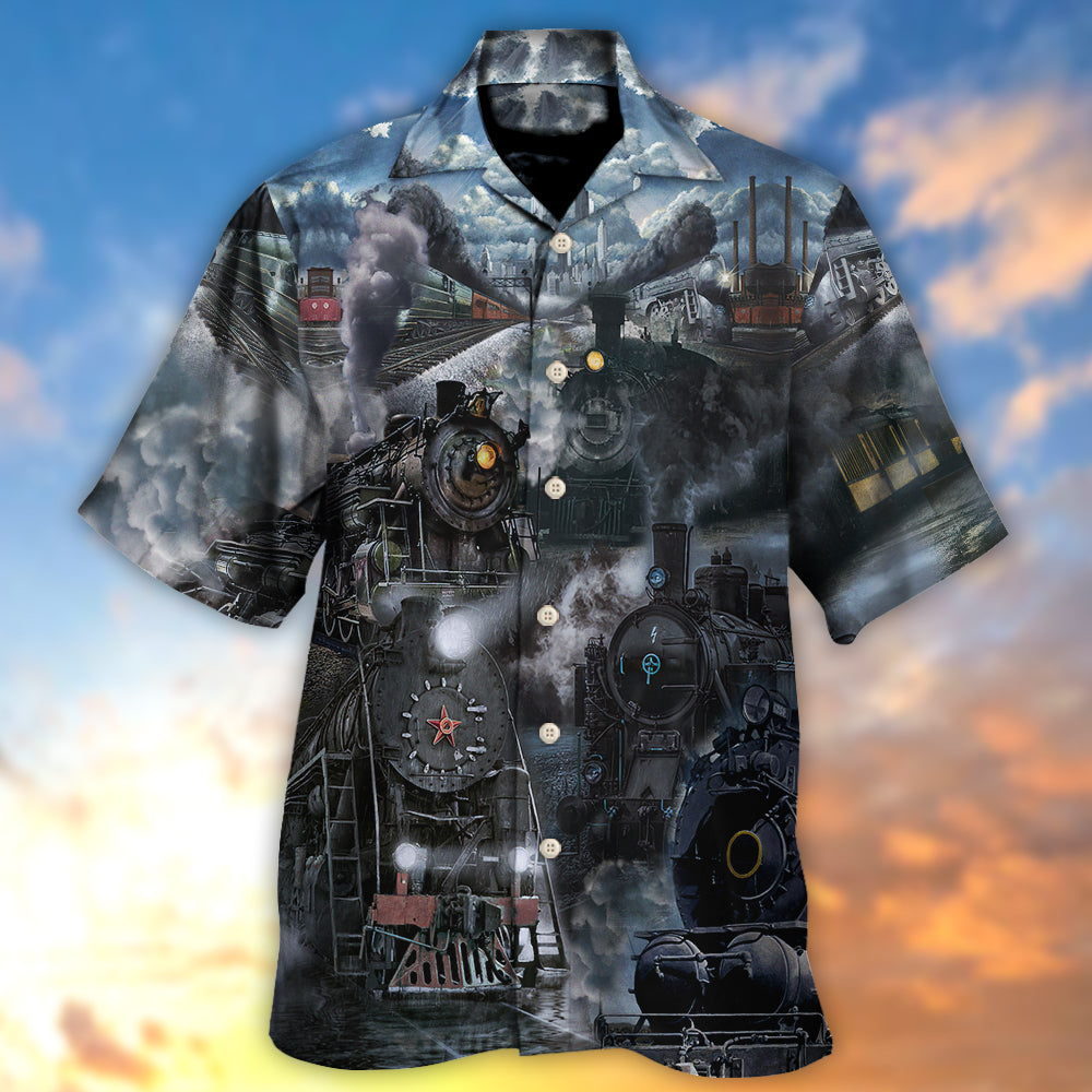 Train Emerging From A Cloud Of Steam In The Middle Night - Hawaiian Shirt