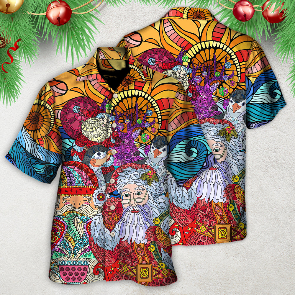 Christmas Santa Colorful Geometry  - Hawaiian Shirt