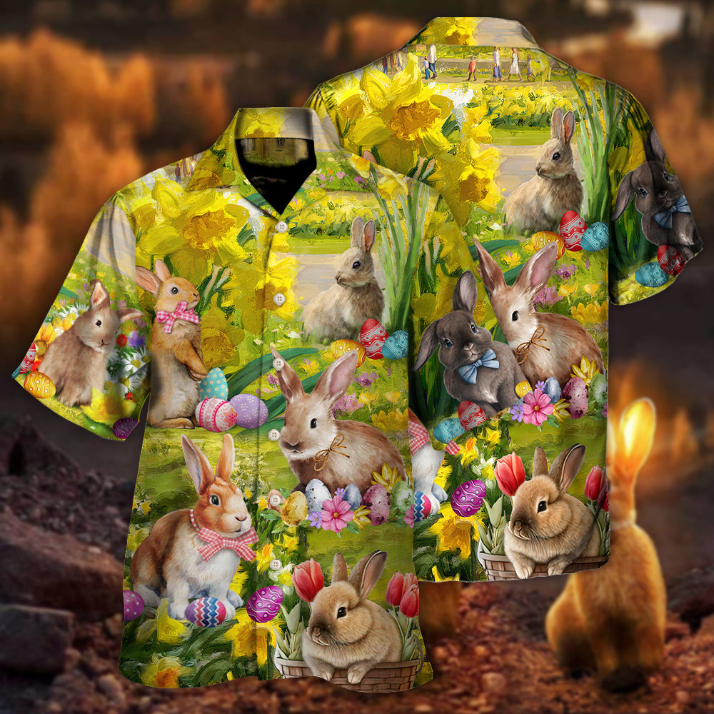 Easter Rabbit Chilling In The Flower Landscape Art Style - Hawaiian Shirt