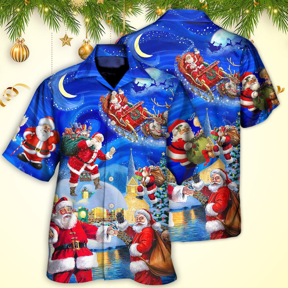 Christmas Santa Claus In The Town Magic Night Art Style - Hawaiian Shirt