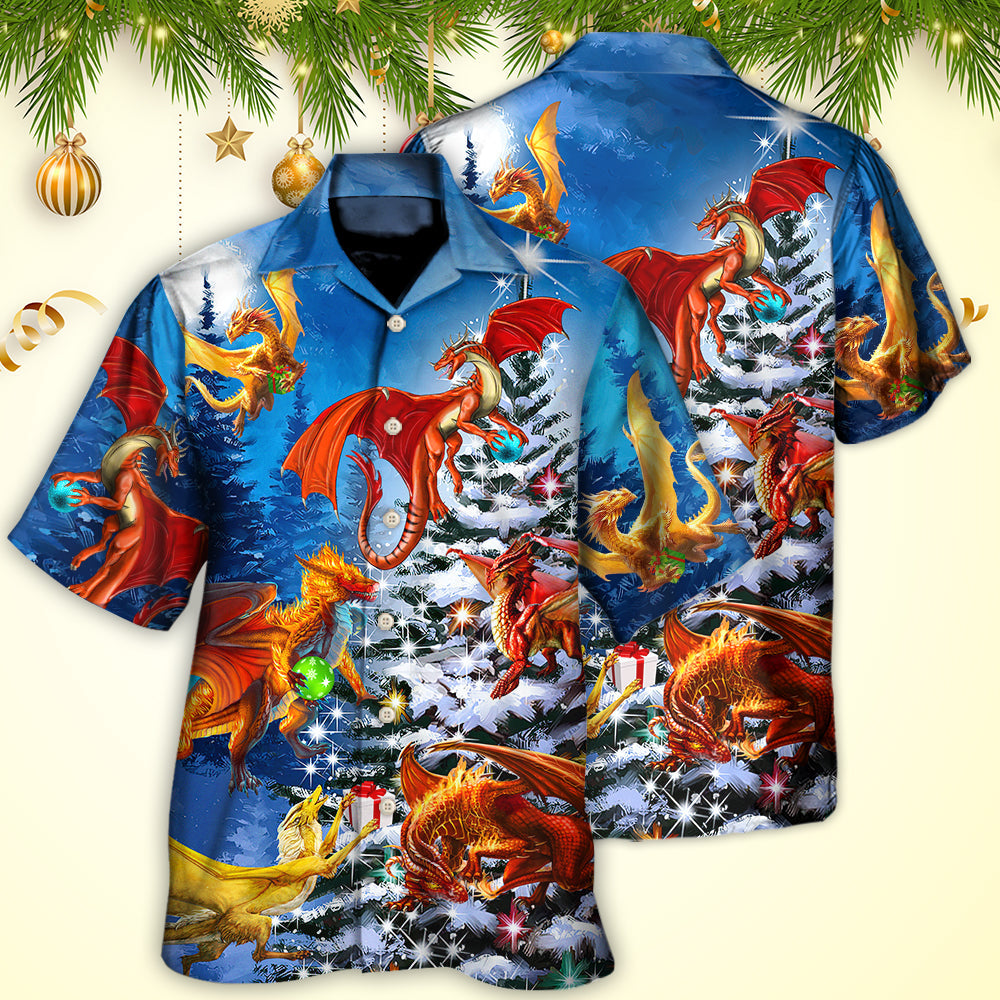 Christmas Dragon Family In Love Light Art Style - Hawaiian Shirt