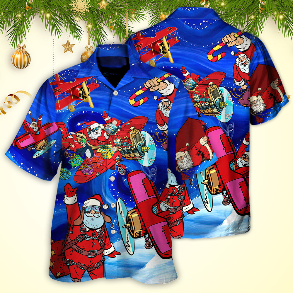 Christmas No Reindeer Any More Santa Loves Airplane Magic Night - Hawaiian Shirt