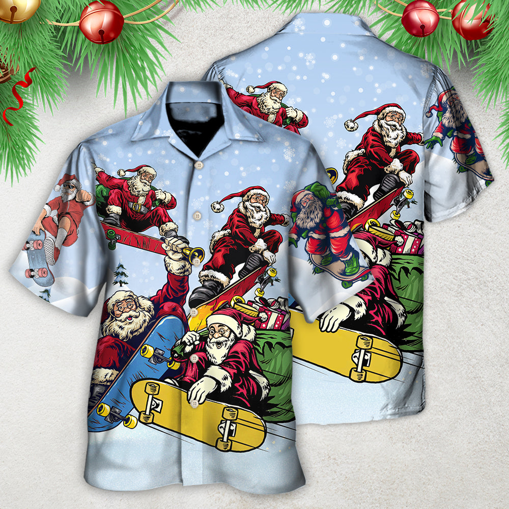 Christmas Santa Skateboard Snow Day - Hawaiian Shirt