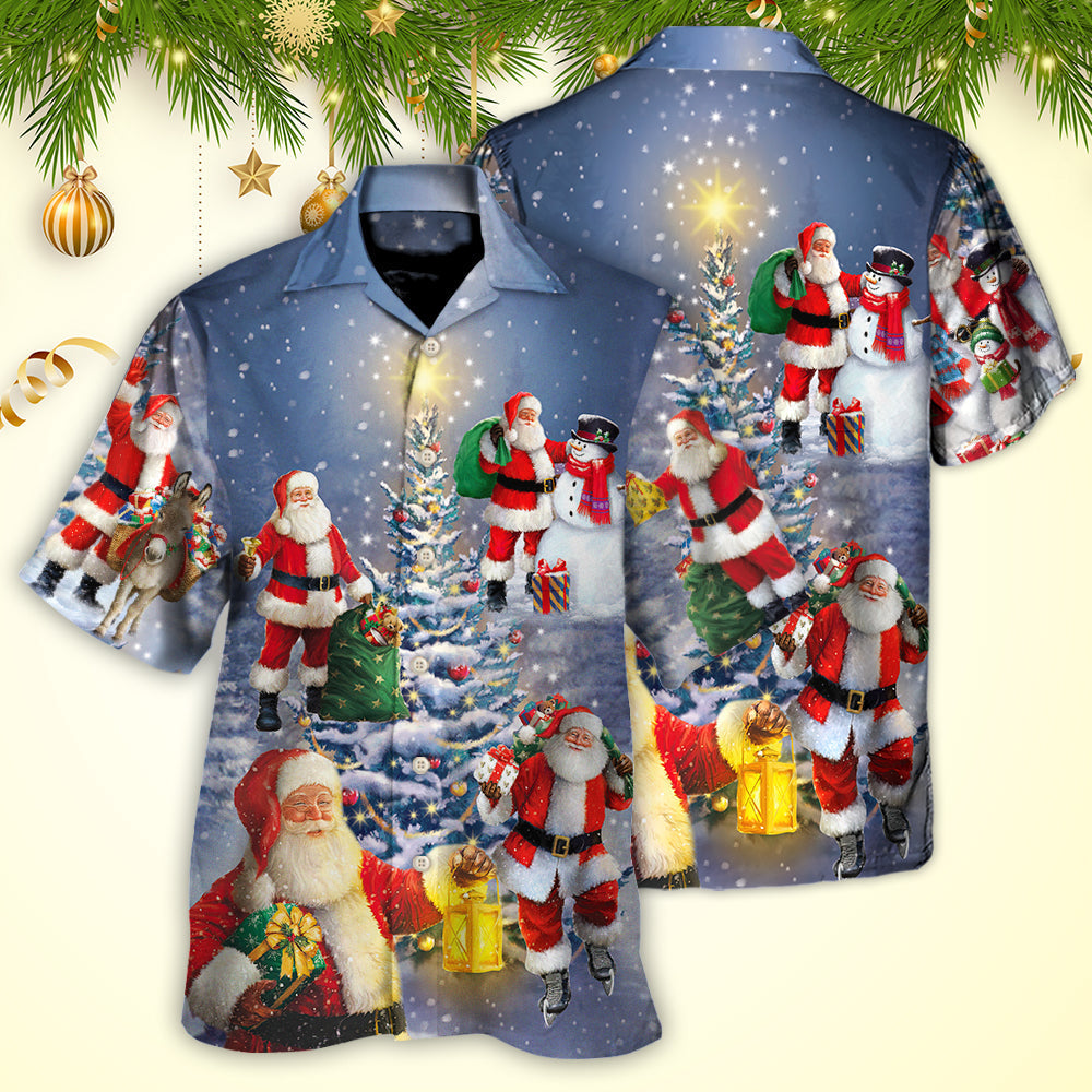 Christmas Santa Claus In Love Light Xmas Tree - Hawaiian Shirt