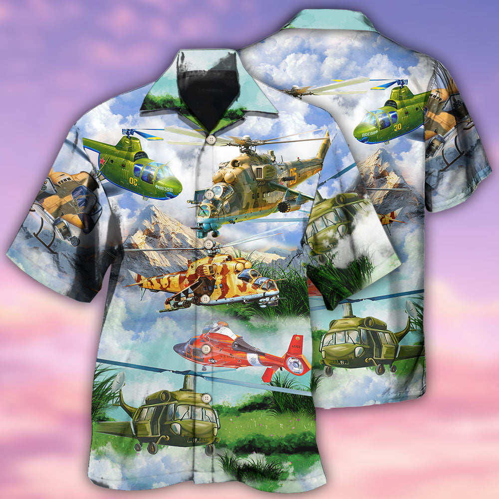 Helicopter Real Pilots Don't Need Runway Mountain Sky - Hawaiian Shirt
