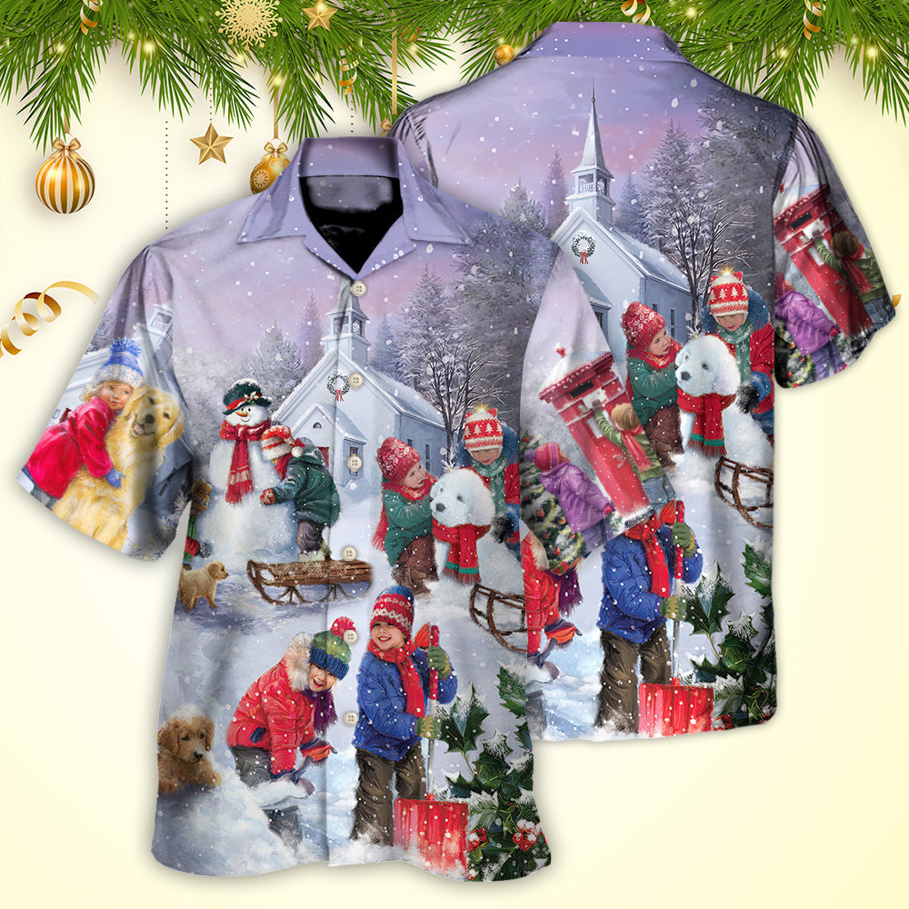 Christmas Children Love Christmas Chilling With Homie Art Style - Hawaiian Shirt
