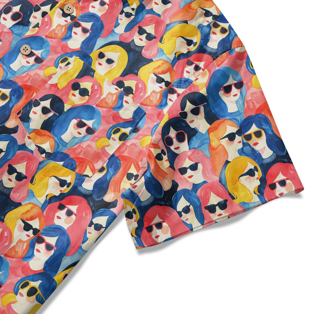LeosWare® Men's Hawaiian Shirt Short Sleeve Button-up 100% Cotton Aloha Sunglasses Girl Party By Ann
